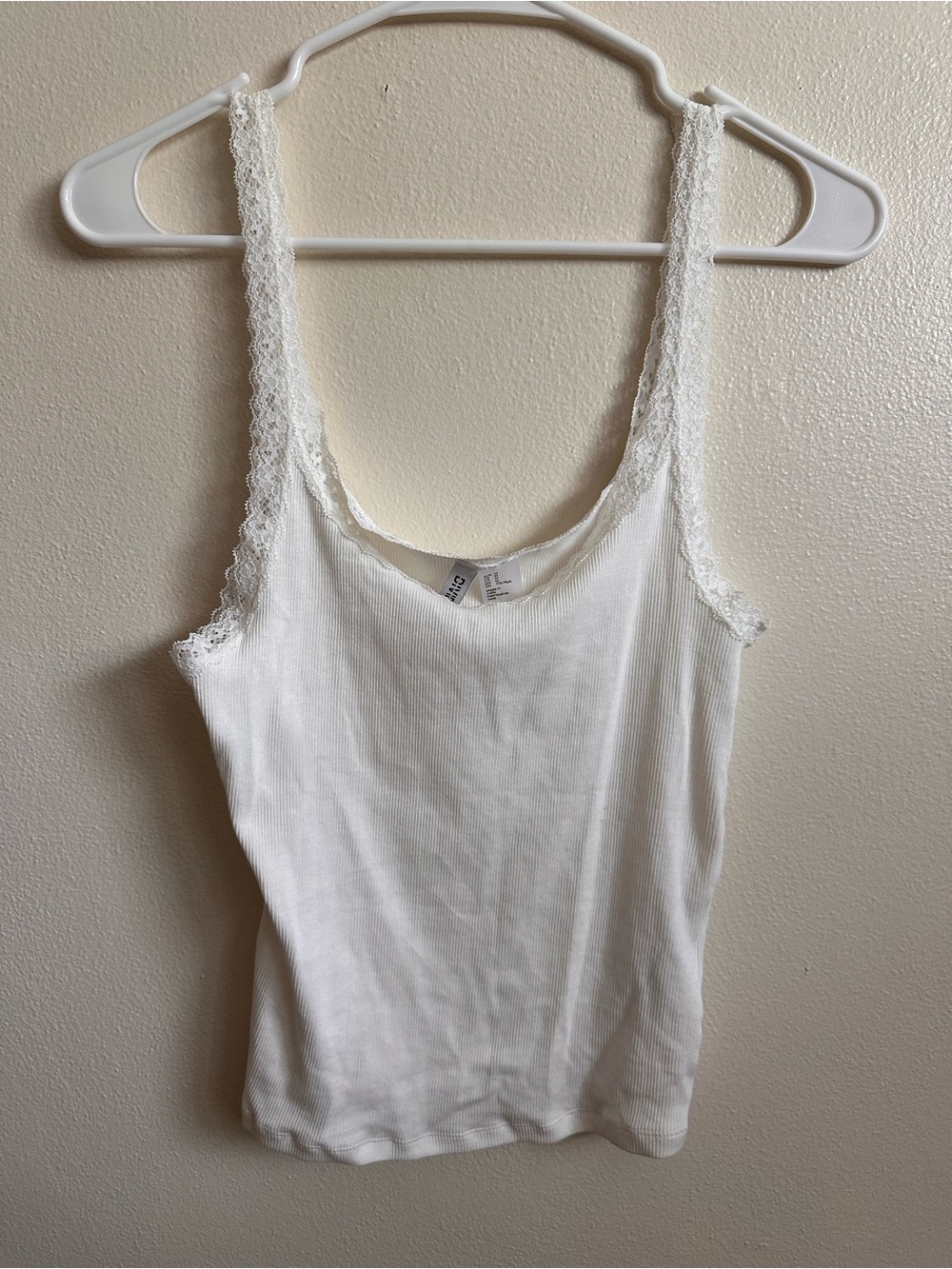 H&M White Lace-Trim Ribbed Camisole